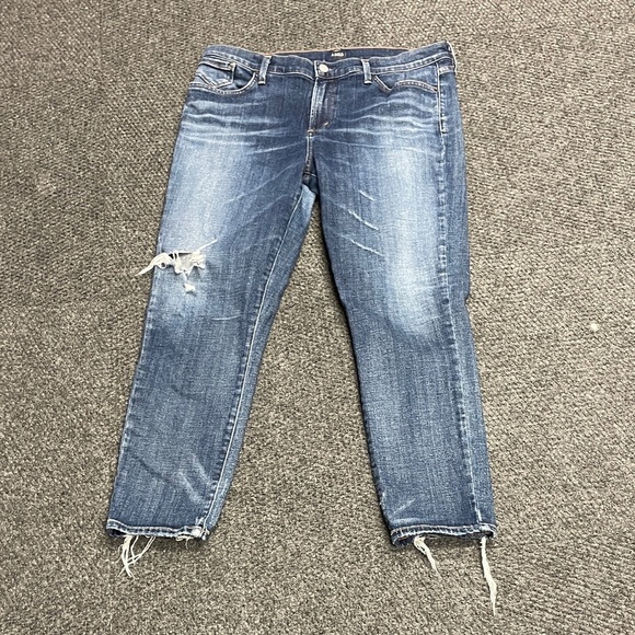 Agolde Denim - Agolde Sophie Distressed Ripped Blue Jeans Ankle Cropped Denim Holes Worn 32